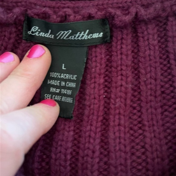 LINDA Matthews Purple button down hooded sweater L - Picture 7 of 9